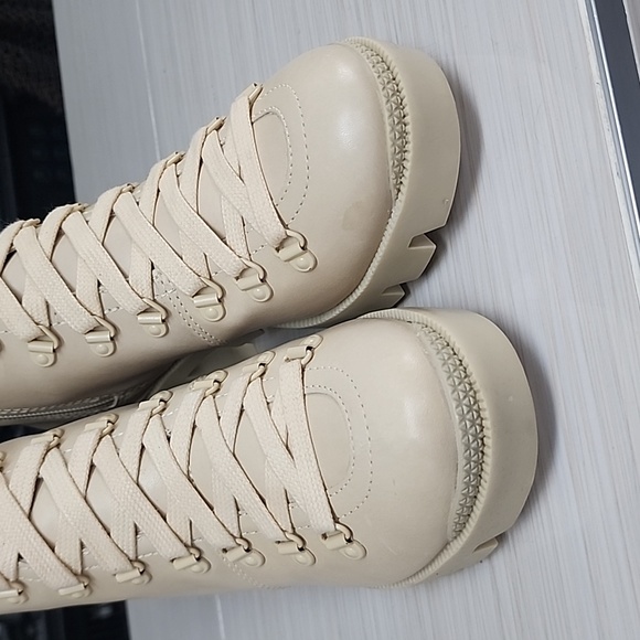 Schutz Xayane Lug-Sole Leather Lace Up Platform Combat Boots Almond Buff Leather - Picture 12 of 16